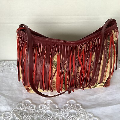 #ad BAKANA BRAZIL Multicolored with Leather Fringes Purse Shoulder bag Bohemian NWD $37.99
