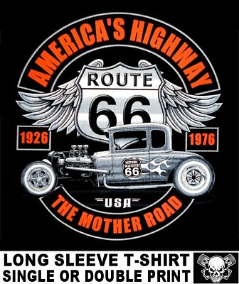 #ad USA ROUTE 66 THE MOTHER ROAD HOT STREET ROD 1932 DEUCE COUPE FLAMES T SHIRT W566 $35.99