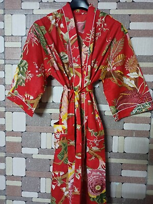 #ad Floral Print Long Cotton Kimono Indian Handmade Vintage CoverUp Bath Robes Beach $21.59