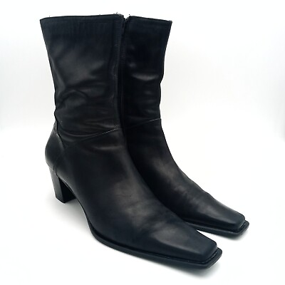 #ad Zita Maria Black Italy Leather Square Toe Boot 38. US Size 7.5 $38.00