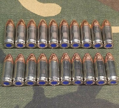 #ad 9MM LUGER SNAP CAPS SET OF 20 NICKELBLUE REAL 115GN WEIGHT $19.99