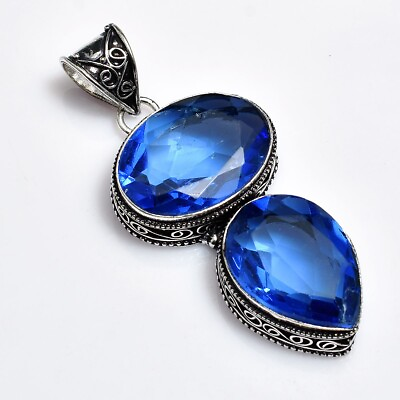 #ad Blue Topaz Handmade Gemstone Antique Design Pendant Jewelry Wedding Gift NP 101 $6.99