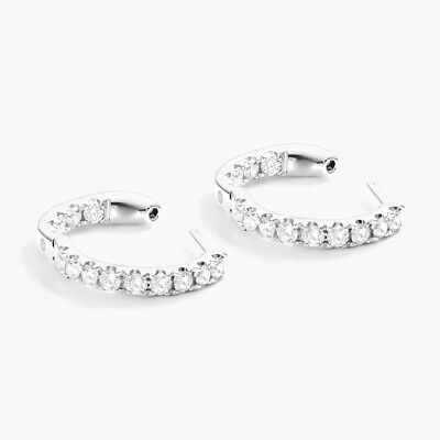 #ad White Gold Hoop 0.50 Carat Round Cut Natural Diamond Womens Solid 18K Earrings $746.72