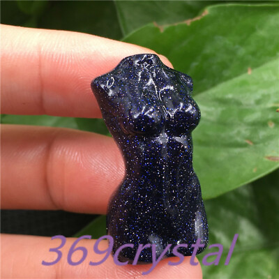 #ad 1pc Carved Blue goldstone mini Goddess Model Quartz Crystal Skull Healing $11.90