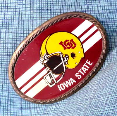#ad ISU Iowa State Football Belt Buckle 70s NCAA Cyclones Fanwear Vtg MW Mfg .SHY908 $49.99
