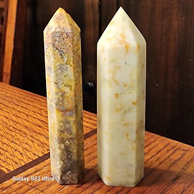 #ad Lot of 2 Crystal Jade King And Mexican Crazy Lace Agate Column Pillars $22.00