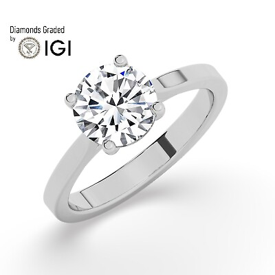 #ad Round Solitaire 14K White Gold Engagement Ring1.00 ct Lab grown IGI $1020.30