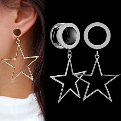 #ad Pair Dangling Star Ear Tunnels Plugs Ear Gauges Piercings Body Jewelry Earrings $16.37