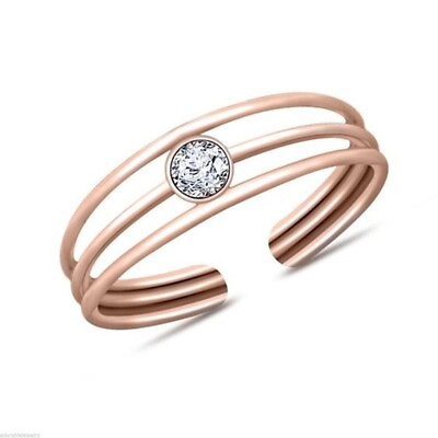 #ad 0.10 ct 14K Simulated Diamond Rose Gold Over Triple Band Line Solitaire Toe Ring $18.99