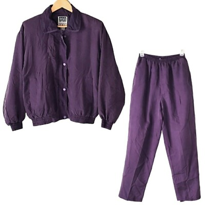 #ad Vintage Details Sportswear Womens Silk Tracksuit Size Small Purple Hip hop 90s $19.58