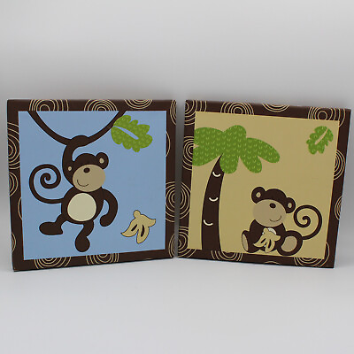 #ad Monkey Décor Hanging Wall Canvas Art Boards for Boys Bedroom Playroom Cute $6.99
