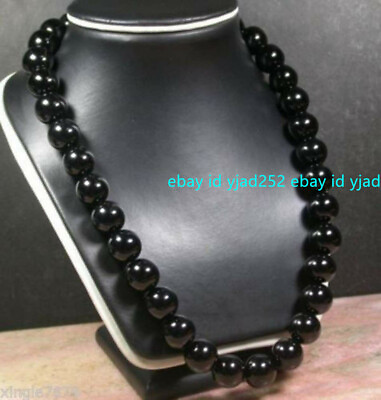 #ad 20quot; Genuine 12MM Natural Black Onyx Agate Knotted Round Gems Beaded Necklace $7.12