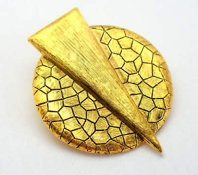 #ad HEAVY MASSIVE GOLD PLATED MODERNIST DESIGNER TRIANGLE ABSTRACT SPACE BROOCH $20.39