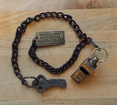 #ad Alcatraz Prison Guard Iron Cell Key Tag amp; Solid Brass Whistle $18.95