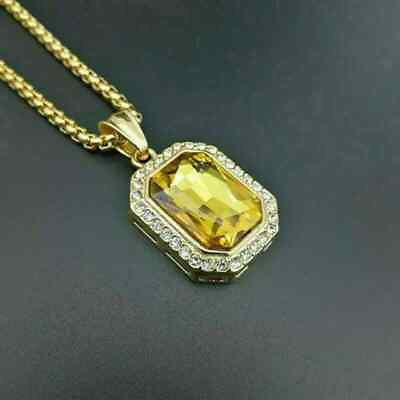 #ad Womens Pendant 2.5Ct Emerald Cut Simulated Citrine 14K Yellow Gold Plated Silver $91.79