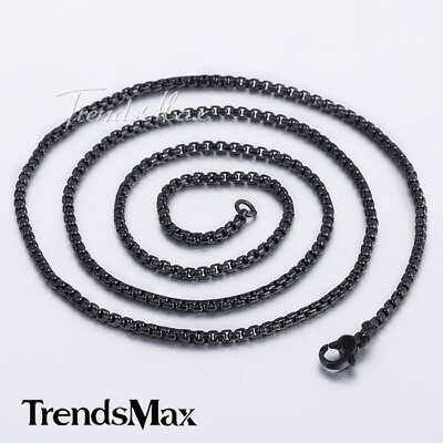 #ad 2mm 18 28quot; Black Round Box Link Necklace Stainless Steel Men Women Chain Choker $7.99