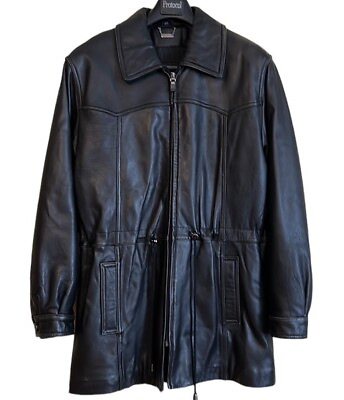 #ad Danier Mens Leather Jacket Small Black Zippered Drawstring Waist Pockets READ C $57.97