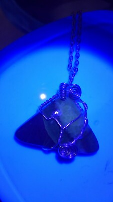 #ad Handmade Rare Septarian Triangle cabochon pendant on 16quot; chain glows under UV $45.95