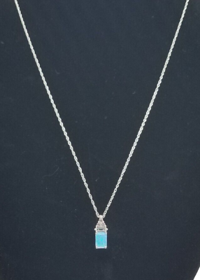 #ad Emerald Cut Created Opal amp; Genuine Diamond Pendant Necklace Sterling Silver 925 $45.00