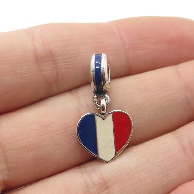#ad PANDORA 925 Sterling Silver Enamel Flag of France Heart Dangling Charm $34.95