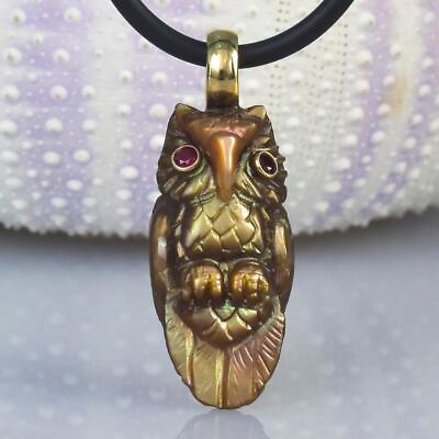 #ad 18K Gold Vermeil Sterling Silver amp; Mother of Pearl Owl Pendant Ruby Eyes 3.56 g $58.00