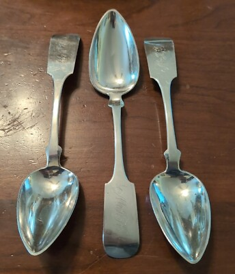 #ad 3 Antique American Coin Silver Tablespoons Serving SC amp; Co 19th Century $195.00