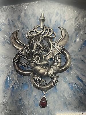 #ad Mythical MSM Fire Dragon massive Silver pendant 925 with garnet almandine 27g $150.00