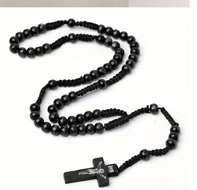 #ad ROSARY BEADS CATHOLIC BLESSED BLACK COLORED $3.99