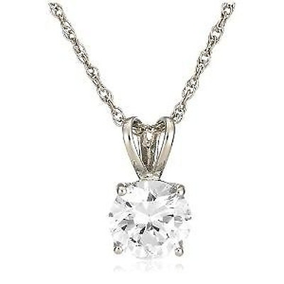 #ad New Silver Tone 2.00 ct 8mm Cubic Zirconia Pendant Necklace Chain 18quot; CZ Round $4.99