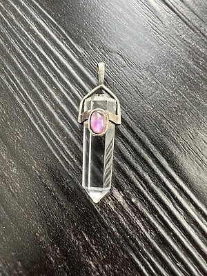 #ad Sterling Silver Clear Quartz Crystal and Oval Amethyst Bead Pendant $28.00