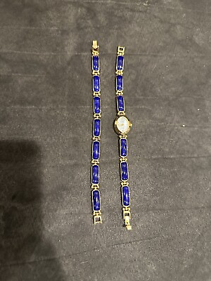 #ad Vintage Gem Time lapis Gold Women#x27;s Quartz Watch And Bracelet Set New $215.00