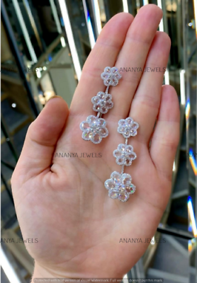 #ad Moissanite 1.25ct Round Luxury Triple Flower Dangle Earrings 925 Sterling Silver $176.08
