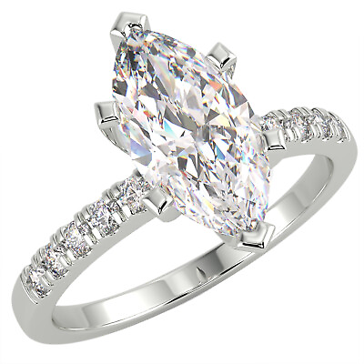 #ad 1.19 Ct Marquise Cut VS1 G Solitaire Pave Diamond Engagement Ring 14K White Gold $2983.50
