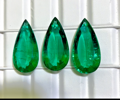 #ad Natural Colombia Green Emerald 15X25X9 mm Pear Emerald Cut Gemstone 3 pcs $170.99