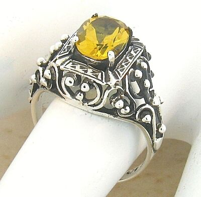 #ad VINTAGE STYLE 925 STERLING SILVER LAB CREATED CITRINE FILIGREE RING 230Z $25.00