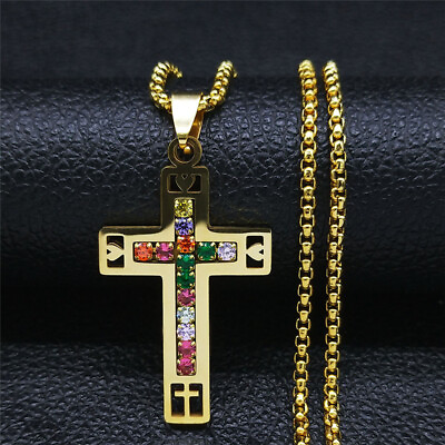 #ad Hip Hop AAA25*42MM RhinestoneStainlessSteel Cross Dazzling Pendant Necklace 24quot; $11.69