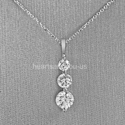 #ad Round Moissanite Three Stone Drop Pendant White Gold Plated WITH CHAIN Valentine $105.30
