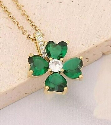 #ad 2.00 Ct Heart Green Emerald Simulated Diamond Cluster Pendant Yellow Gold Plated $174.41