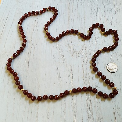 #ad Rust And Gold Glass Bead Necklace $16.99