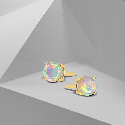 #ad Natural Opal Stud Earrings 14K Gold Stud Earrings Round Fire Stud Earrings $24.00