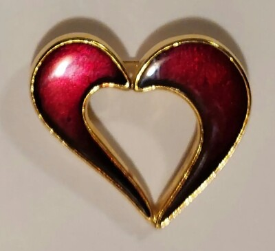 #ad Vtg Kerissa Gold Tone Jelly Style Red Enamel Heart Shaped Love Brooch $8.00