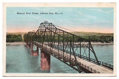#ad Vintage Jefferson City Missouri Postcard c1926 Missouri River Bridge Wht Border $4.65