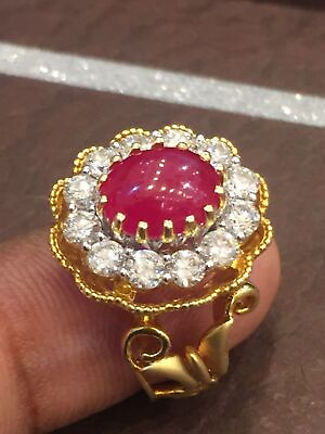 #ad Pave 5.71 Cts Round Brilliant Cut Diamonds Ruby Cocktail Ring In 585 14K Gold $4682.80