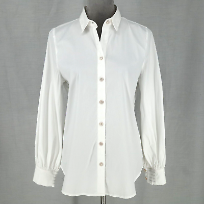 #ad Chicos White Shirt 0 Sz Small 4 Womens Blouse Top Elastic Cuffs Stretch Cotton $29.98