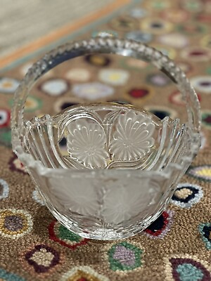 #ad ANNA HUTTE BLEIKRISTALL CLEAR amp; FROSTED FLORAL Crystal Glass 7quot; Basket EUC $16.99