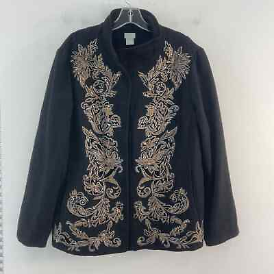 #ad NWT Chicos Black Embellished Novelty Wool Blend Jacket Women#x27;s Size 3 $45.00