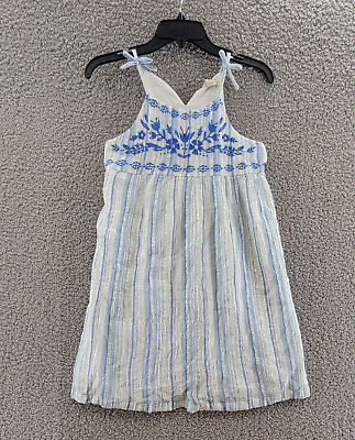 #ad Peek Kids Metallic Stripe Dress Girls#x27; 12 Blue Silver Embroidered Button Back $14.88