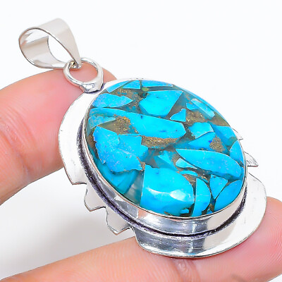 #ad Arizona Copper Blue Turquoise Gemstone Sterling Silver Jewelry Pendant 2.17quot; N41 $29.61