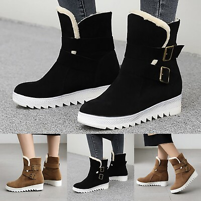 #ad Ladies Solid Color Thickened Warm Snow Boots Comfortable Buckle Flat Slope Heel $54.81
