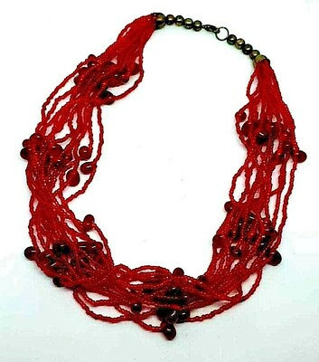 #ad Fabulous Multi Strand Bib Necklace Deep Red Love Beads amp; Amber Beads Stunning GBP 9.99